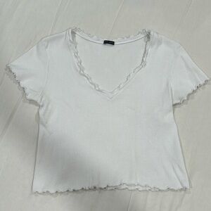 (OS) Brandy Melville White Waffle Knit Top with Ruffles